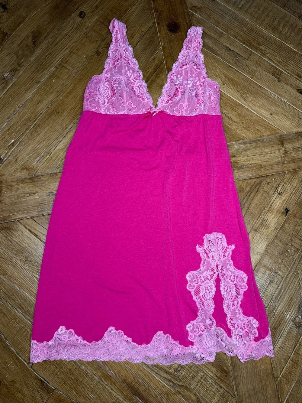 Vintage Pajamagram Pink Satin & Lace Slip Nightgown Coquette Bow Medium HTF/rare